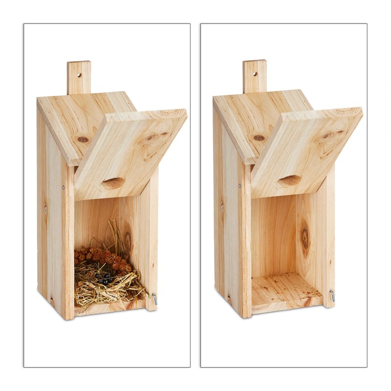 Relaxdays Nesting Box for Birds, for Hanging, Untreated Wood, Escape
