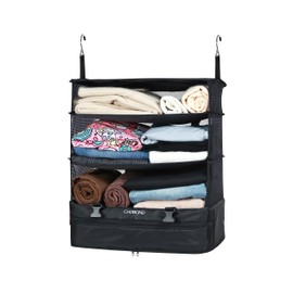 CHOBOND Travel Luggage Organizer Portable Hanging Travel Shelves Bag Multiple Compartments Packing Cube Organizer for Carry on Closet Suitcase Black