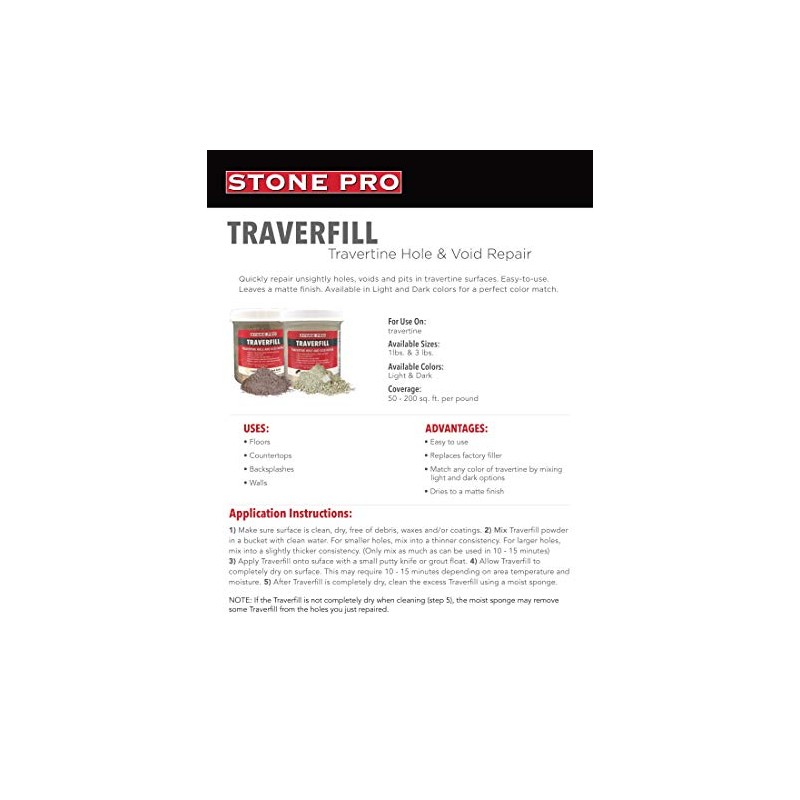 Stone Pro Traverfill - Travertine Hole and Void Repair -