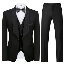 Tuxedo Men Suit Regular Fit 3 Piece Suit Blazer Jacket Waistcoat Pants Men Suit Set for Wedding Prom Black XL