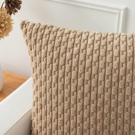 Kevin Textile 12x20 Inch Pillow Cover 1 Pack Boho Decorative Soft Striped Corduroy Lumbar Farmhouse Solid Color Accent Rectangle Cushion Case for Living Room Couch Sofa Bed, Tan