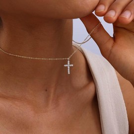 MARYLAX Cross Necklace for Women, 14K Gold Plated Cubic Zirconia Cross Necklace Dainty Gold Cross Necklace Tiny Simple Cross Pendant Necklaces for Women Trendy Jewelry Gift