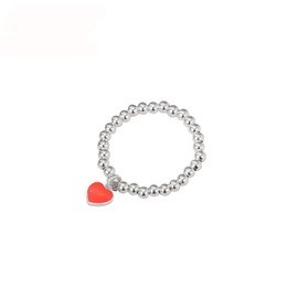 Red Love Heart Ring for Women S925 Sterling Silver Round Beaded Wrap Adjustable Band Rings Hearts Dangle Charm Elastic Ring Sweet Wedding Valentine's Day Jewelry