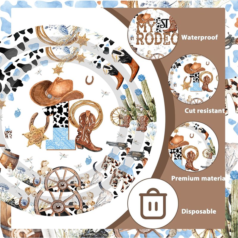 My 1st Rodeo Western Cowboys Birthday Paper Plates My First
