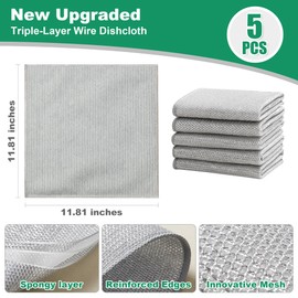 JOYMOOP Multipurpose Non-Scratch Silver Fiber Dishwashing Cloths, Reusable Cleaning Rags, Scrubbing Pads for Dishes, Glass, Stainless Steel - 5 Pack