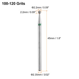 HARFINGTON 8pcs 100-120 Grits Diamond Grinding Bit 2.2mm Ball Head 2.35mm Shank 2.2mm Length Stone Sanding Drill Bits Rotary Tool for Ceramic Glass Nails Grinding Polishing