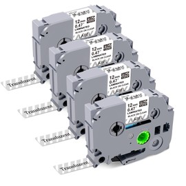 Meritom 4 x Compatible with Brother P-Touch Transparent Tapes Tz Tape 12 mm 0.47 Clear Laminated TZe-131 TZe131 TZ 131 AZe-131 Black on Clear for Brother PT H105 H110 H200 H101C E110 1000, 12 mm x 8 m