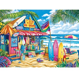 500 Piece Puzzles for Adults,Beach Surf Shack Puzzle,Recycled Cardboard Summer Jigsaw Puzzles 500 Pieces,Challenging Family Activity Great Gift Idea,Landscape Puzzles Size 20.5 x 15 in