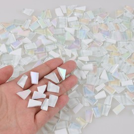 Yazikisa 1.1 lb Irregular Crystal Mosaic Tiles White Glass Tile Pieces Crafts Bulk Assorted Shapes Scraps Art Making Adults Handmade Creativity Supplies DIY Picture Frames