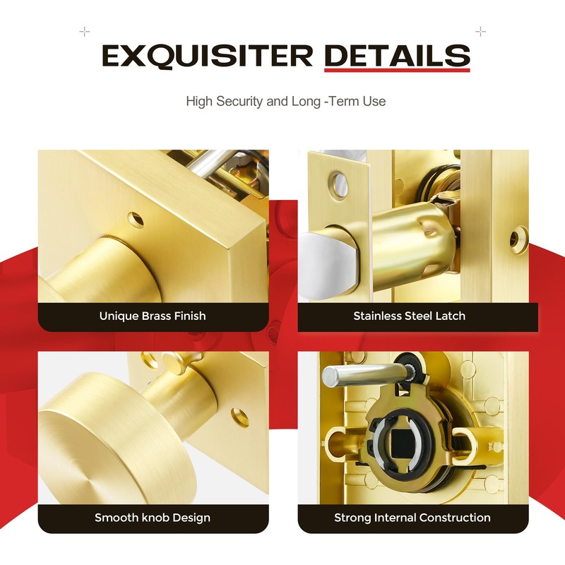 Heittis 3 Pack Gold Door Knobs Interior, Heavy Duty Gold