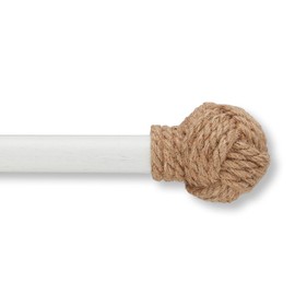MODE Coastal Collection 1 1/8" Diameter Curtain Rod Set with Coastal Jute Curtain Rod Finials and Steel Wall Mounted Adjustable Curtain Rod, Fits 72” to 144” Windows, Weathered White