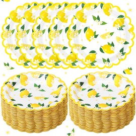 Funnymoom 100 Pcs Lemon Paper Plates 7 Inches Yellow Lemons Theme Decorative Disposable Dinner Plates Lemonade Theme Party Plate for Summer Outdoor Picnics Birthday Wedding Baby Shower