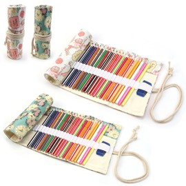 KXVXXV Pack of 2 36 Holes Canvas Pen Roll Brush Bag Artist Pen Storage Pen Case Roll Up Canvas Pencil Wrap, Colourful, picturesque