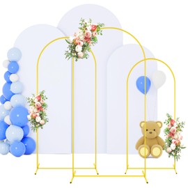 FOTSHARER Wedding Arch Backdrop Stand and White Spandex Arch Cover 6FT 5FT 4FT Set of 3 Metal Arched Frame Backdrop Stand for Parties Arch Stand Cover for Birthday Party Baby Shower Graduation Decor