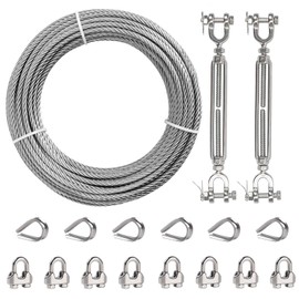 hannger 1/4" Wire Rope Kit, 50ft Stainless Steel Cable with 2Pcs 1/4 Turnbuckle, Clamp & Thimble, 7x19 Strands Heavy Duty Metal Cable,1400 lbs Load Limit, Turnbuckles for Cables Wire, Zipline