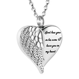 Vjajaly Cremation Heart Urn Necklace Ashes Jewelry Stainless Steel Keepsake Memorial Pendant Locket Ash Holder for Women Men (Silver)