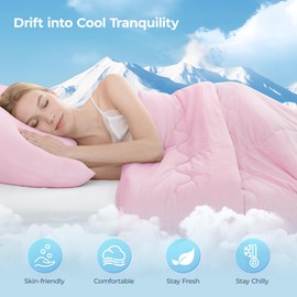 Auemtyn Twin Size Double-Sided Cooling Comforter for Hot Sleepers with Q-Max > 0.5 Arc-Chill Cooling Fiber, Lightweight Cold Tech Blanket for Night Sweats(60"X80", Pink)
