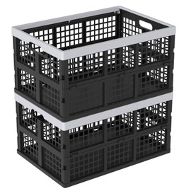 2-Pack 42L Plastic Folding Storage Crate, Collapsible Basket Crate