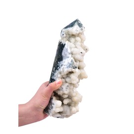 AMOYSTONE AMOYSTONE Extra Large Healing Crystal Obelisk Tower Moss Agate Decorative Stone Geode Cluster Spiritual Reiki Home Decor 3.3-3.7 Pounds