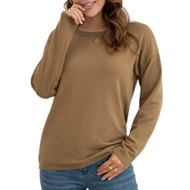 VIISHOW Women's Classic-Fit Soft Touch Long-Sleeve Crewneck Sweater,Khaki,XX-Large