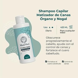 Shampoo Capilar Matizador De Canas Órgano Y Nogal MatiMati Sin Sulfatos y Parabenos, Fortalece 425 ml