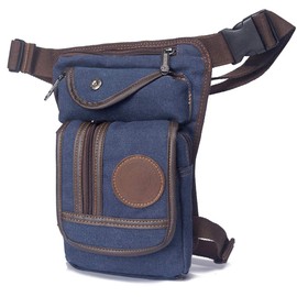 Canvas Thigh Drop Leg Bag for Men Fanny Pack Tactical Military Motorcycle Rider Multi-Pocket Waist Bags Mens Travel Hiking Climbing Cycling Outdoors Blue