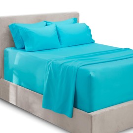 Hearth & Harbor Extra Deep Pocket Queen Sheet Set - Fits Mattresses Up to 21 Inches - 6 Piece Set in Beach Blue