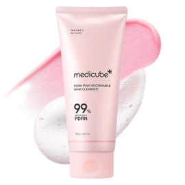 MEDICUBE PDRN Pink Niacinamide Whip Cleanser, Limpiador Facial Coreano en Espuma con PDRN de Salmón 99% Puro, Niacinamida, Ácido Hialurónico y Ceramidas, 120 g