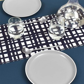 Style Decor W2702520 Laminated Table Runner, Waterproof, Nordic Table Center, 70.9 inches (180 cm), Wipable, Navy, Checked, Simple,