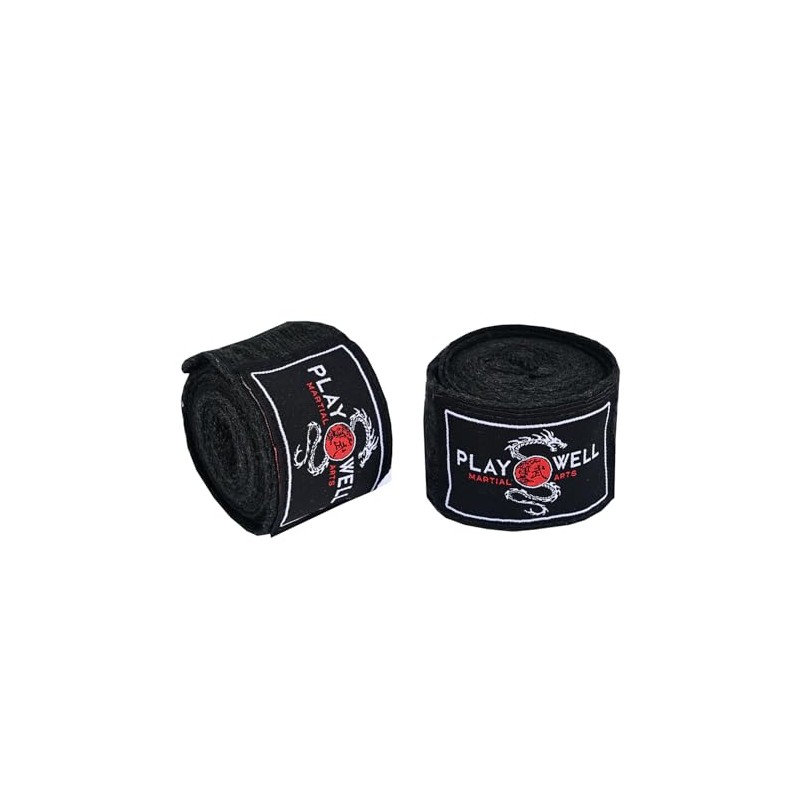 Playwell Martial Arts Childrens Black Cotton Boxing Hand Wraps 2.5m