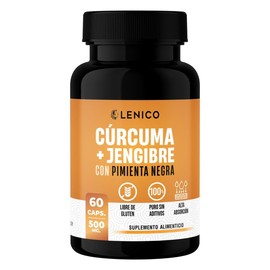 Cúrcuma con Jengibre y Pimienta Negra | Suplemento Alimenticio Natural | 60 Cápsulas de 500 mg | Sin Gluten | Lenico