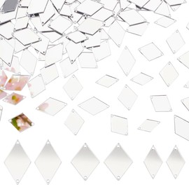 PH PandaHall 300 piezas de 3 tamaños plateados para coser en espejos acrílicos con agujeros, abalorio de espejo de diamante para bricolaje, vestido de boda, ropa, bolsos, zapatos, decoración, ropa, disfraz de noche