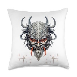 Scary Yokai Oni Mask Japanese Anime Warrior Throw Pillow