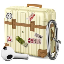 KOREDA Compatible with AirPods 3rd Generation Case Cover, Cute Funny Suitcase Design Case for AirPods 3 2021, Fashion Protective Hard Case for Women Men with Keychain (Beige)