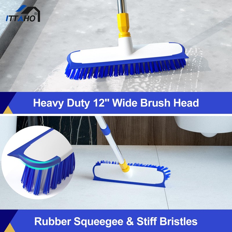 ITTAHO 12" Wide Floor Scrub and Grout Brush Set With