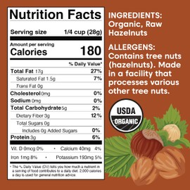 Wilderness Poets, Organic, Pacific Northwest-Grown Hazelnuts - Raw, Whole Nuts with Skins, No Shells (8 Ounce)