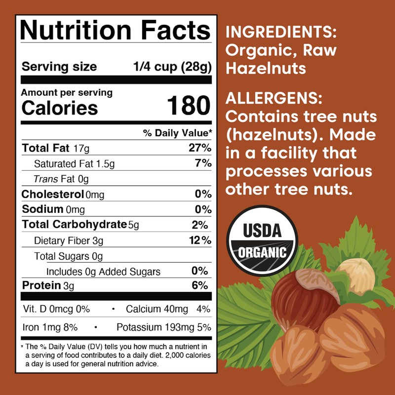 Wilderness Poets, Organic, Pacific Northwest-Grown Hazelnuts - Raw, Whole Nuts