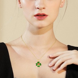 TANGPOET Green Clover Chain Ladybird Ladybug Necklace Silver 925 Gold-Plated Ladybird Lucky Beetle Jewellery Lucky Gift for Women Girls with 18 Inches + 2 Inch Chain, Sterling Silver