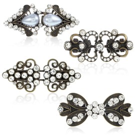 4 Pcs Clothing Cinch Clip Vintage Sweater Clips for Women Shawl Pin for Cardigans to Hold Sweater Together Collar Clasp Dress Shirt Brooch Clip Rhinestone Dress Clips Back Cinch for Girls
