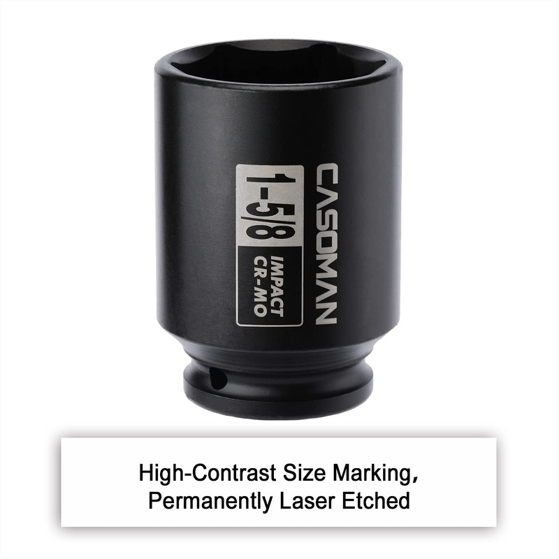 CASOMAN 6-Point 1/2-Inch Drive Deep Impact Socket- 1-5/8" (SAE), CR-MO,