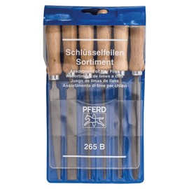 PFERD 4" Key File Set 265 B, 6-Piece – with Wooden Handles & Plastic Pouch – for Fine and Delicate Filing – Part 17012
