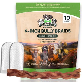 Bully Bark 100% Natural 6” Bully Braid – 10 Count- Standard, Grass-Fed Beef Chews for Small and Medium Dogs -Fully Digestible, Natural Dental Treats to Keep Dogs Busy & Happy - Grain & Rawhide Free