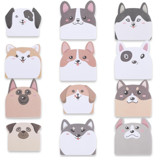 LLOUSSAK 12 Pack Cute Sticky Notes, Cartoon Cute Animal Shape