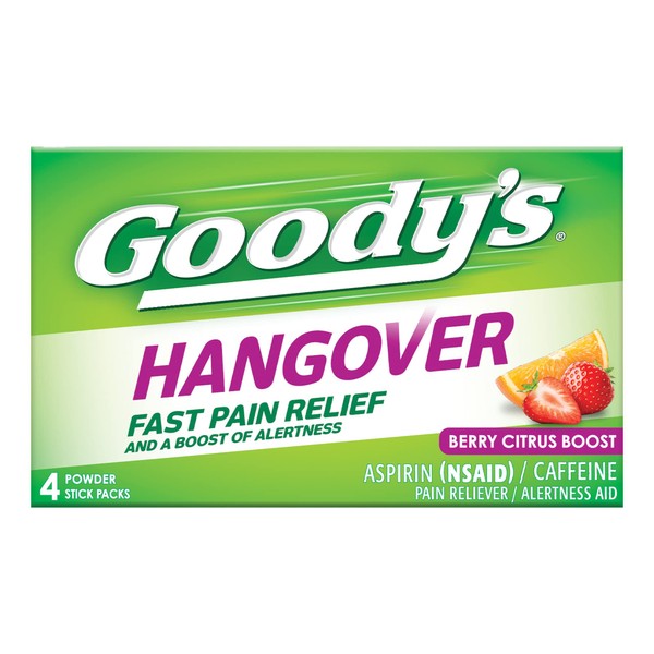 Goody's Hangover Powders, Fast Pain Relief & Boost Of Alertness, Berry Citrus Flavor Dissolve Packs, 4 Individual Packets