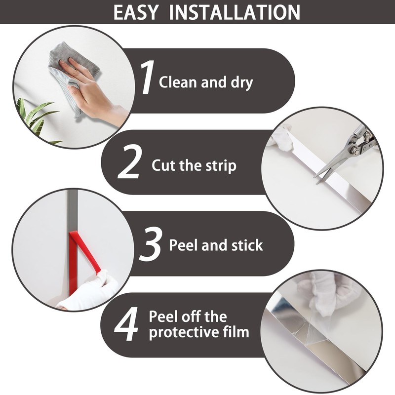 Lunghaa Peel and Stick Metal Finish Molding Trim, Stainless Steel