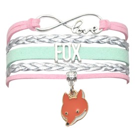 HCChanshi Fox Bracelet - Infinity Love Charm Bracelet Gifts For Women, Men, Adult Fox Lover, Valentine Wedding Themed Gifts (Pink,Silver and Mint Green)
