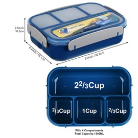 DERDOUT Bento Lunch Box Adult Lunch Box, Lunch Box Kids, Lunch Containers for Adults/Kids/Students,1300ML-4 Compartment Bento Lunch Box (Blue)