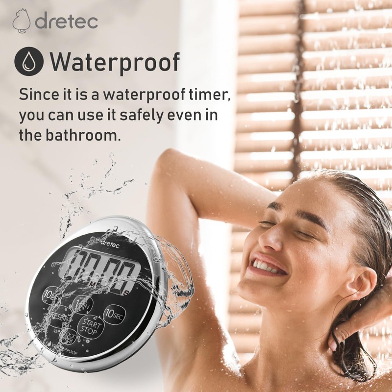 dretec Kitchen Timer Stopwatch Magnetic Waterproof with Clock, Chrome Plated