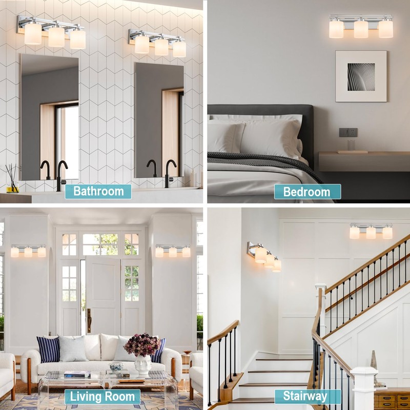 BrkNit 3 Light Modern Bathroom Light Fixtures Over Mirror, Chrome