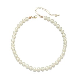 COLORFUL BLING Simple 1920s Simulated Pearl Choker Necklace Vintage Beaded Strands Necklace Prom Party Bar for Women Bridal Wedding Gifts-White